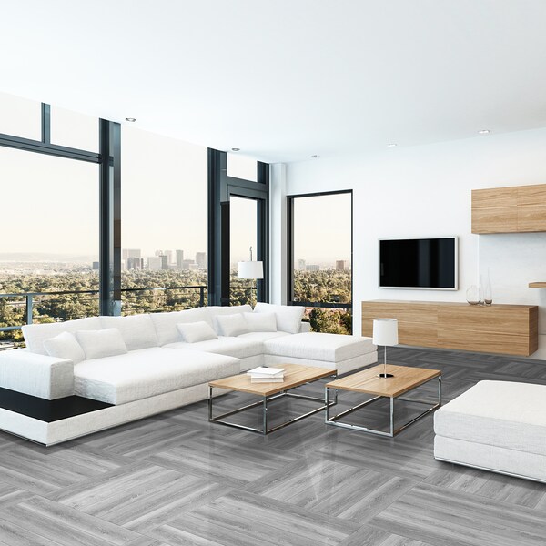 Lucida Surfaces LUCIDA SURFACES, DecoCore Soft Gray 5.1 in. x25.4 in. 7mm 22MIL Interlocking Luxury Vinyl Planks , 16PK - DC-703PLT