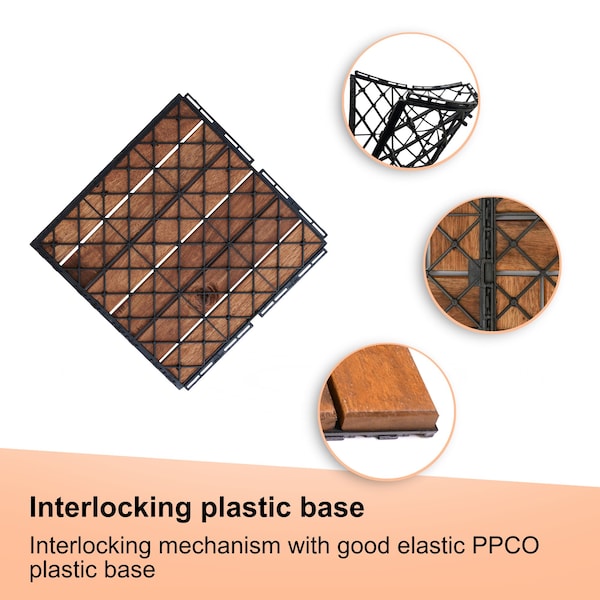 Edendirect 1 ft. x 1 ft. Acacia Wood Interlocking Deck Tile in Mocha Straight Grain, 10 sq. ft. per Box - ED-W2391P160129