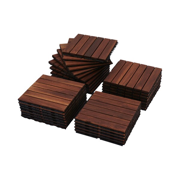 Edendirect 1 ft. x 1 ft. Acacia Wood Interlocking Deck Tile in Mocha Straight Grain, 10 sq. ft. per Box - ED-W2391P160129