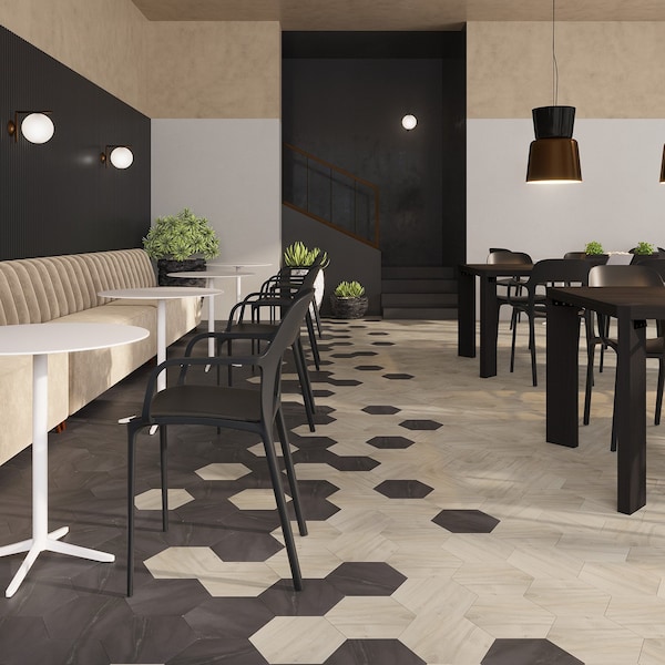 Lucida Surfaces LUCIDA SURFACES, MosaiCore Meteorite Hexagon 8.8 in. x10.375 in. 3mm 28MIL Glue Down Luxury Vinyl Tiles , 25PK - SC-4157