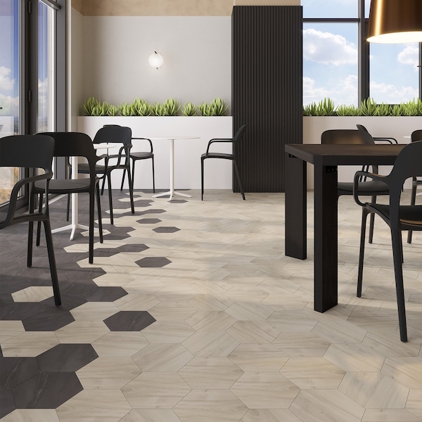 Lucida Surfaces LUCIDA SURFACES, MosaiCore Meteorite Hexagon 8.8 in. x10.375 in. 3mm 28MIL Glue Down Luxury Vinyl Tiles , 25PK - SC-4157