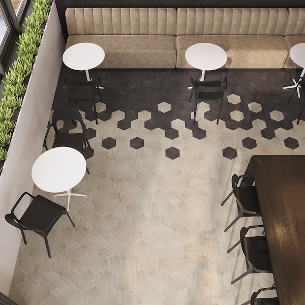 Lucida Surfaces LUCIDA SURFACES, MosaiCore Meteorite Hexagon 8.8 in. x10.375 in. 3mm 28MIL Glue Down Luxury Vinyl Tiles , 25PK - SC-4157