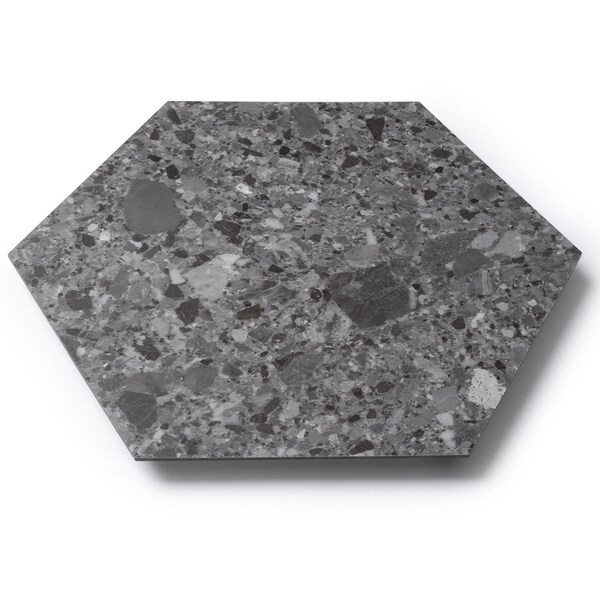 Lucida Surfaces LUCIDA SURFACES, MosaiCore Charcoal Quartz Hexagon 8.8 in. x10.375 in. 3mm 28MIL Glue Down Luxury Vinyl Tiles , 25PK - SC-4153
