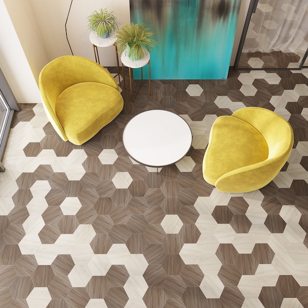 Lucida Surfaces LUCIDA SURFACES, MosaiCore Hickory Hexagon 8.8 in. x10.375 in. 3mm 28MIL Glue Down Luxury Vinyl Tiles , 99PK - SC-4163PLT
