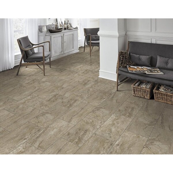 Healthier Choice Flooring Flooring Plank, 24 in L, 12 in W, Grout Bevel Edge, Stone Polymer Composite/Vinyl, 12PK - CVT107L02