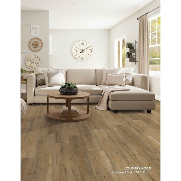 Healthier Choice Flooring Flooring Plank, 60 in L, 9 in W, Pressed Bevel Edge, Stone Polymer Composite/Vinyl, 6PK - CVP106R05