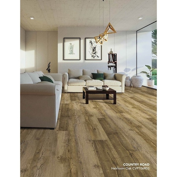 Healthier Choice Flooring Flooring Plank, 60 in L, 9 in W, Pressed Bevel Edge, Stone Polymer Composite/Vinyl, 6PK - CVP106R03