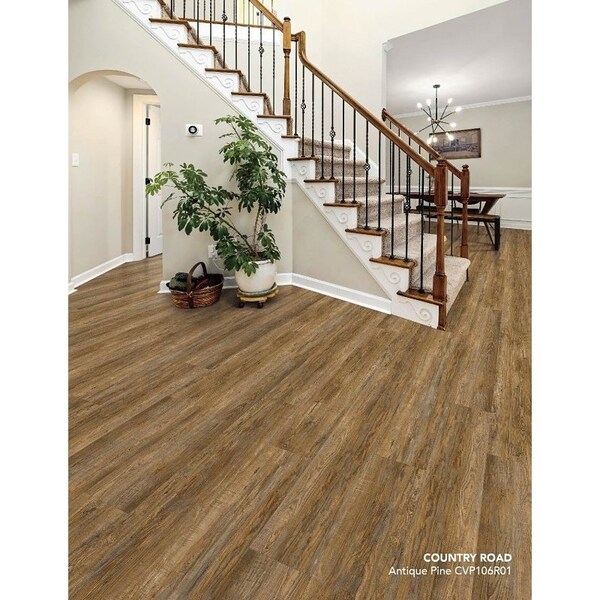 Healthier Choice Flooring Flooring Plank, 60 in L, 9 in W, Pressed Bevel Edge, Stone Polymer Composite/Vinyl, 6PK - CVP106R01