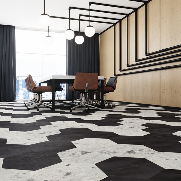 Lucida Surfaces LUCIDA SURFACES, MosaiCore Bone Quartz Hexagon 8.8 in. x10.375 in. 3mm 28MIL Glue Down Luxury Vinyl Tiles , 99PK - SC-4154PLT