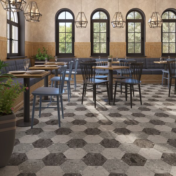 Lucida Surfaces LUCIDA SURFACES, MosaiCore Bone Quartz Hexagon 8.8 in. x10.375 in. 3mm 28MIL Glue Down Luxury Vinyl Tiles , 99PK - SC-4154PLT