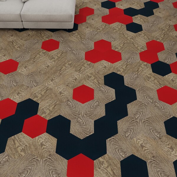 Lucida Surfaces LUCIDA SURFACES, MosaiCore Heritage Oak Hexagon 8.8 in. x10.375 in. 3mm 28MIL Glue Down Luxury Vinyl Tiles , 99PK - SC-4162PLT