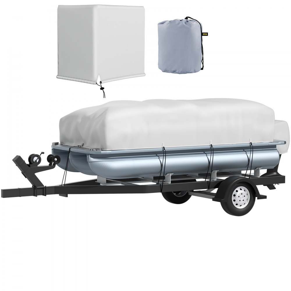 VEVOR Pontoon Boat Cover, Fit for 21'-24' Boat, Heavy Duty 600D Marine Grade Oxford Fabric, UV Resistant Waterproof Trailerable Boat Cover w/ 7 Wind-Proof Straps, Gray - FQCZYCYCB1720D42CV0