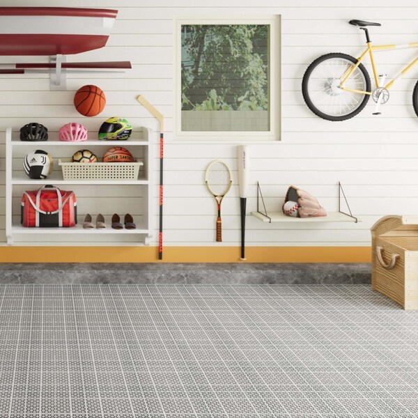 Edendirect 1 ft. x 1 ft. Quick Deck PVC Plastic Interlocking Deck Tile in Gray Snowflake Grain, 60 sq ft. - ED-W2391P189625