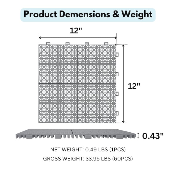 Edendirect 1 ft. x 1 ft. Quick Deck PVC Plastic Interlocking Deck Tile in Gray Snowflake Grain, 60 sq ft. - ED-W2391P189625