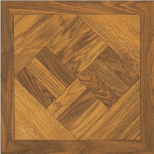 Prosource Vinyl Floor Tile, 12 in L Tile, 12 in W Tile, Square Edge, Dark Wood Geometric - ELE-1811-1-3L