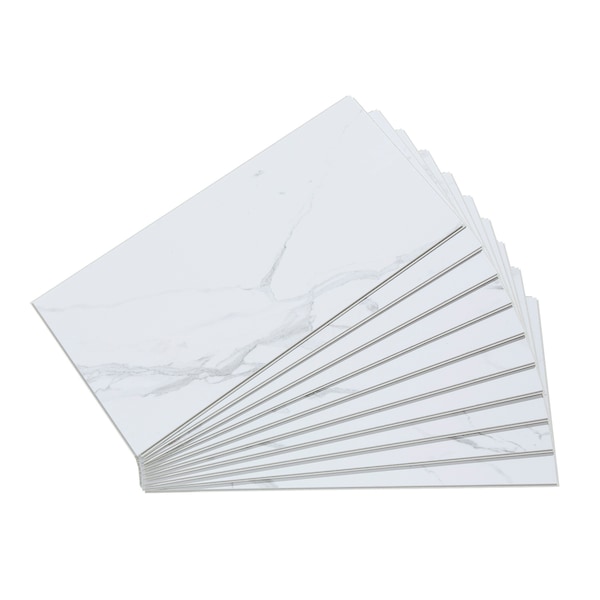 Palisade Vinyl Wall Tile 23.2"L x 11.1"W in Carrara Marble (Carton of 10) - 53510
