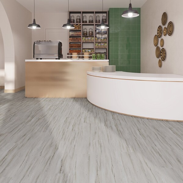 Lucida Surfaces LUCIDA SURFACES, PresCore Snowcap 6 in. x 36 in. 2mm 12MIL Glue Down Luxury Vinyl Planks (54 sq.ft per case), 36PK - PC-1105