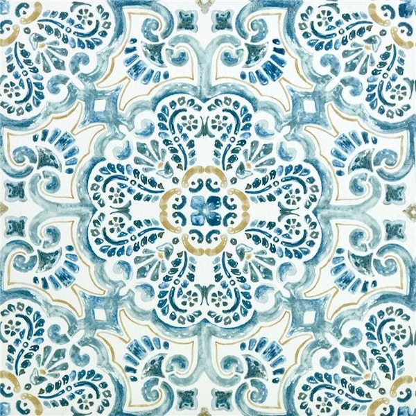 Floorpops FloorPops FP2477 Fontaine Peel & Stick Floor Tiles - Blue; Tan & White - FP2477