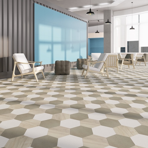 Lucida Surfaces LUCIDA SURFACES, MosaiCore Balsam Poplar Hexagon 8.8 in. x10.375 in. 3mm 28MIL Glue Down Luxury Vinyl Tiles , 25PK - SC-4161