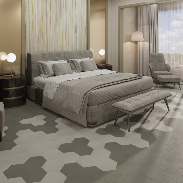 Lucida Surfaces LUCIDA SURFACES, MosaiCore Pewter Hexagon 8.8 in. x10.375 in. 3mm 28MIL Glue Down Luxury Vinyl Tiles , 25PK - SC-4158