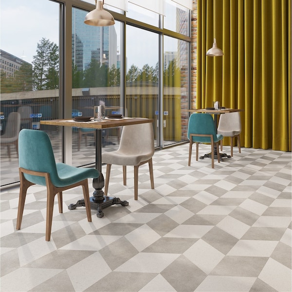 Lucida Surfaces LUCIDA SURFACES, MosaiCore Ivory Rock  Rhombus 9.75 in. x17 in. 3mm 28MIL Glue Down Luxury Vinyl Tiles , 99PK - SC-4253PLT