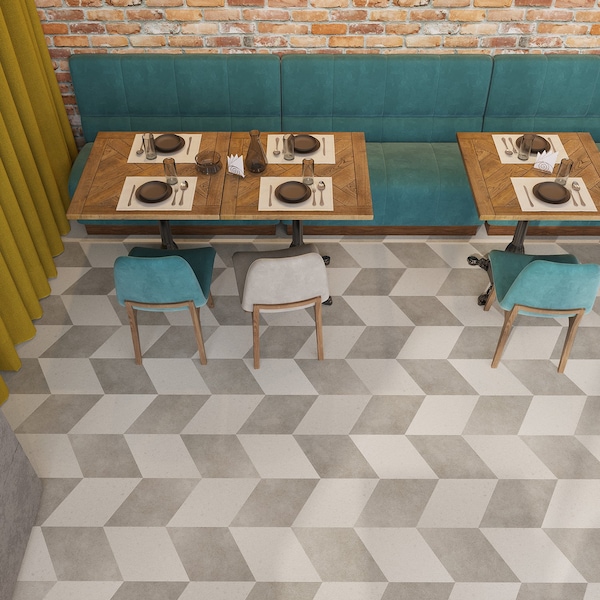 Lucida Surfaces LUCIDA SURFACES, MosaiCore Ivory Rock  Rhombus 9.75 in. x17 in. 3mm 28MIL Glue Down Luxury Vinyl Tiles , 99PK - SC-4253PLT
