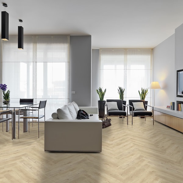Lucida Surfaces LUCIDA SURFACES, DecoCore White Oak Herringbone 5.1 in. x25.4 in. 7mm 22MIL Interlocking Luxury Vinyl Planks , 16PK - DC-701C