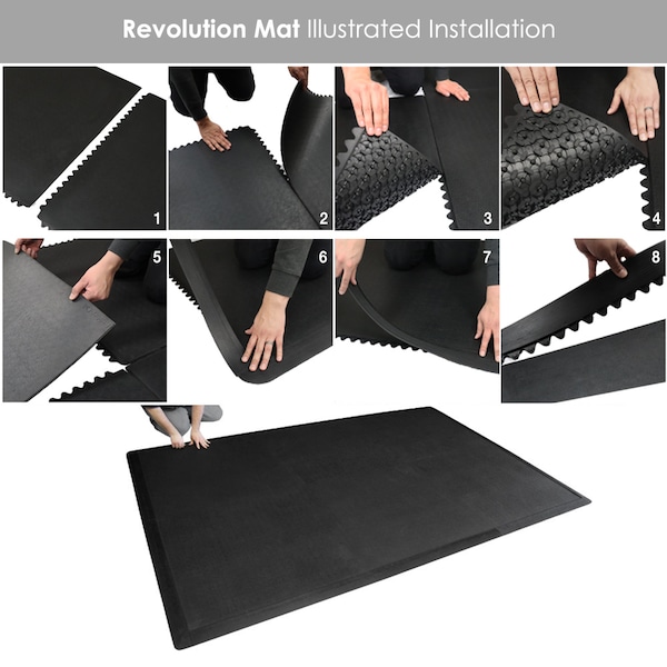 Rubber-Cal Revolution Interlocking Rubber Floor - 12mm x 36 in x 36 in Rubber Tiles - Black, 8PK - 03-203-WTILE-8