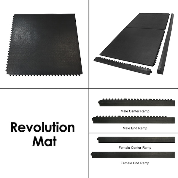 Rubber-Cal Revolution Interlocking Rubber Floor - 12mm x 36 in x 36 in Rubber Tiles - Black, 8PK - 03-203-WTILE-8