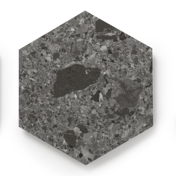 Lucida Surfaces LUCIDA SURFACES, MosaiCore Charcoal Quartz Hexagon 8.8 in. x10.375 in. 3mm 28MIL Glue Down Luxury Vinyl Tiles , 99PK - SC-4153PLT