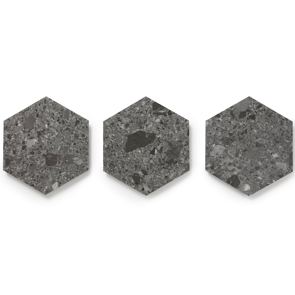 Lucida Surfaces LUCIDA SURFACES, MosaiCore Charcoal Quartz Hexagon 8.8 in. x10.375 in. 3mm 28MIL Glue Down Luxury Vinyl Tiles , 99PK - SC-4153PLT