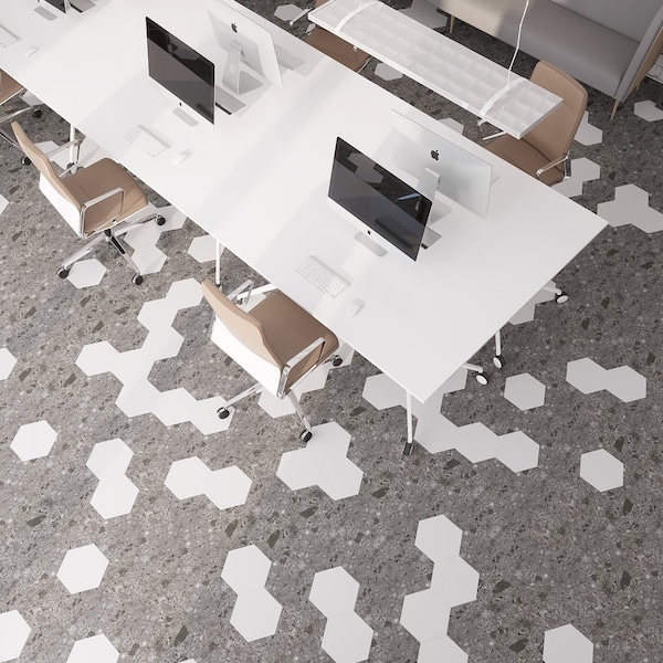Lucida Surfaces LUCIDA SURFACES, MosaiCore Charcoal Quartz Hexagon 8.8 in. x10.375 in. 3mm 28MIL Glue Down Luxury Vinyl Tiles , 99PK - SC-4153PLT