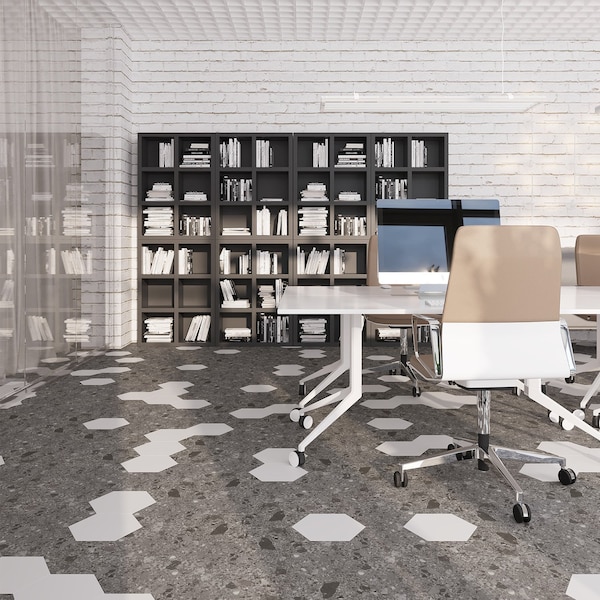 Lucida Surfaces LUCIDA SURFACES, MosaiCore Snow Hexagon 8.8 in. x10.375 in. 3mm 28MIL Glue Down Luxury Vinyl Tiles , 99PK - SC-4112PLT