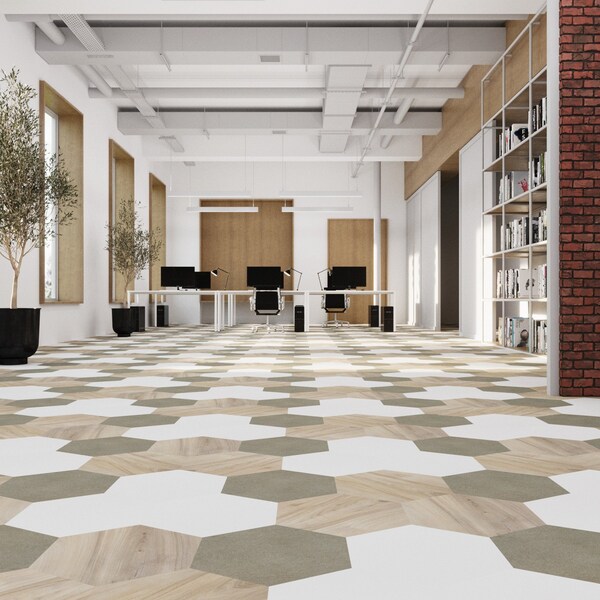 Lucida Surfaces LUCIDA SURFACES, MosaiCore Snow Hexagon 8.8 in. x10.375 in. 3mm 28MIL Glue Down Luxury Vinyl Tiles , 99PK - SC-4112PLT