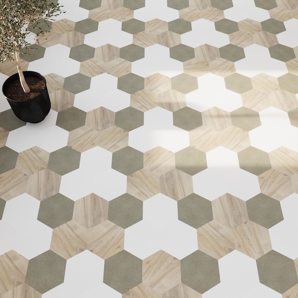 Lucida Surfaces LUCIDA SURFACES, MosaiCore Snow Hexagon 8.8 in. x10.375 in. 3mm 28MIL Glue Down Luxury Vinyl Tiles , 99PK - SC-4112PLT