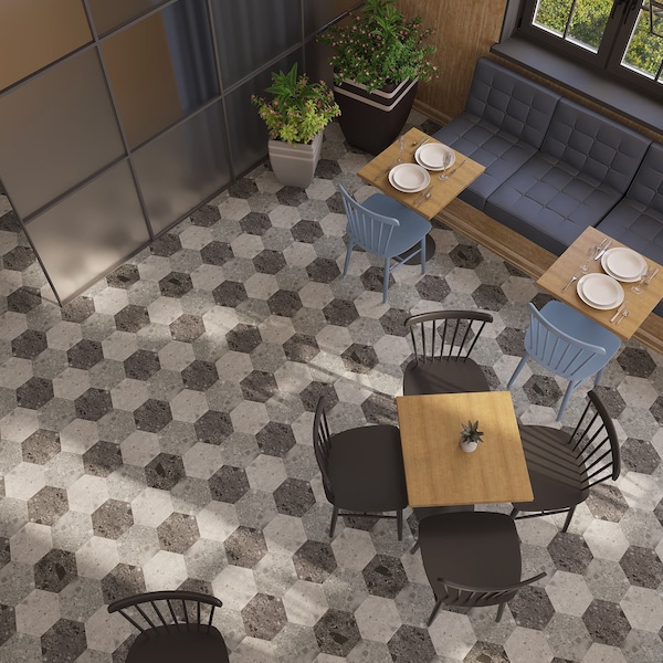 Lucida Surfaces LUCIDA SURFACES, MosaiCore Gray Quartz Hexagon 8.8 in. x10.375 in. 3mm 28MIL Glue Down Luxury Vinyl Tiles , 99PK - SC-4152PLT