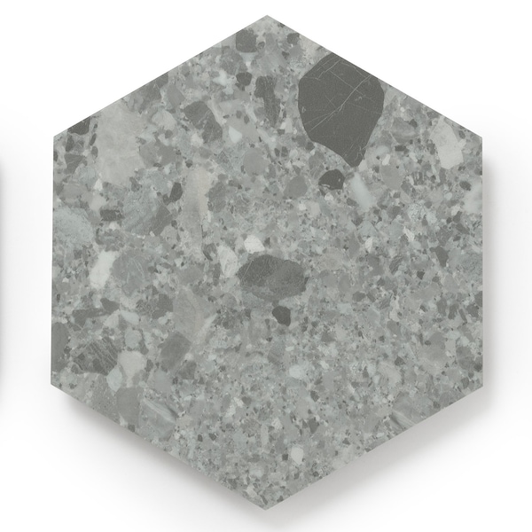 Lucida Surfaces LUCIDA SURFACES, MosaiCore Gray Quartz Hexagon 8.8 in. x10.375 in. 3mm 28MIL Glue Down Luxury Vinyl Tiles , 99PK - SC-4152PLT