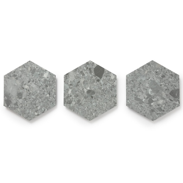 Lucida Surfaces LUCIDA SURFACES, MosaiCore Gray Quartz Hexagon 8.8 in. x10.375 in. 3mm 28MIL Glue Down Luxury Vinyl Tiles , 99PK - SC-4152PLT