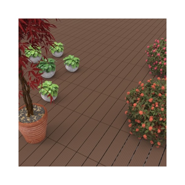 Nature Spring 6-piece Patio and Deck Tiles, Interlocking Slat Pattern Outdoor Floor Pavers Weather Resistant, Brown - 332880JIS