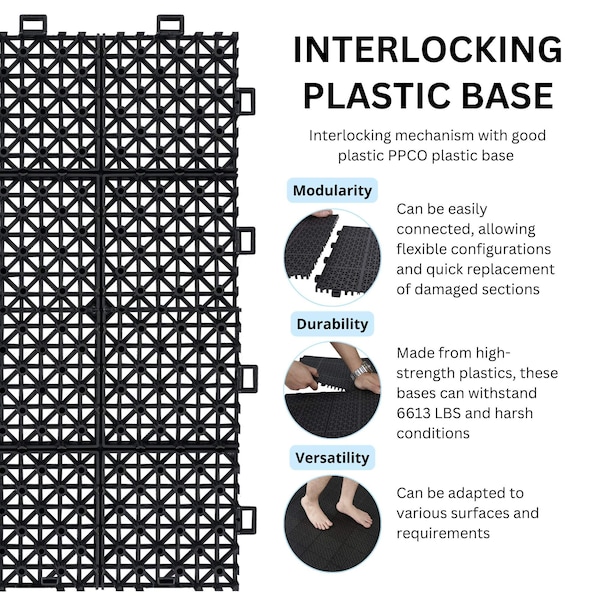 Edendirect 1 ft. x 1 ft. Quick Deck PVC Plastic Interlocking Deck Tile in Black Snowflake Grain, 12 sq. ft./Box - ED-W2391P177557