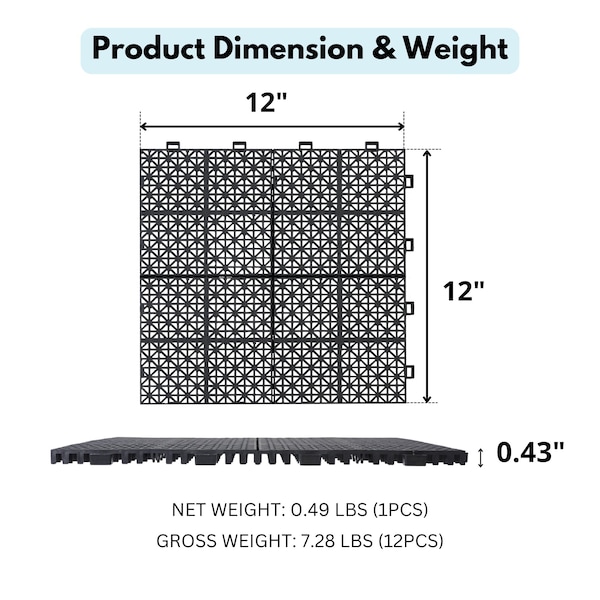 Edendirect 1 ft. x 1 ft. Quick Deck PVC Plastic Interlocking Deck Tile in Black Snowflake Grain, 12 sq. ft./Box - ED-W2391P177557