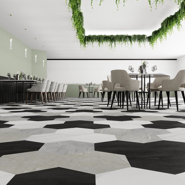 Lucida Surfaces LUCIDA SURFACES, MosaiCore Tundra Grey Hexagon 8.8 in. x10.375 in. 3mm 28MIL Glue Down Luxury Vinyl Tiles , 99PK - SC-4160PLT