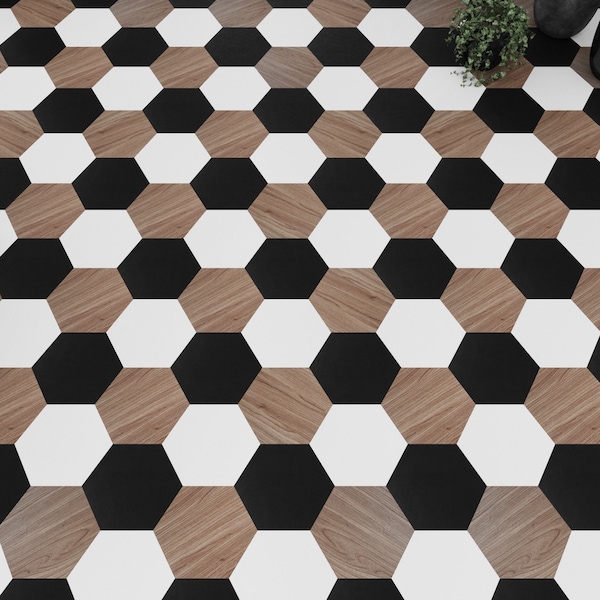 Lucida Surfaces LUCIDA SURFACES, MosaiCore Pure Black Hexagon 8.8 in. x10.375 in. 3mm 28MIL Glue Down Luxury Vinyl Tiles , 25PK - SC-4113