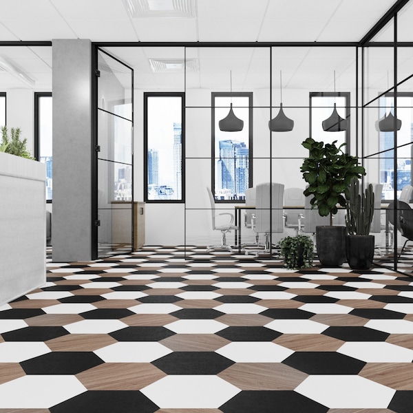 Lucida Surfaces LUCIDA SURFACES, MosaiCore Pure Black Hexagon 8.8 in. x10.375 in. 3mm 28MIL Glue Down Luxury Vinyl Tiles , 25PK - SC-4113