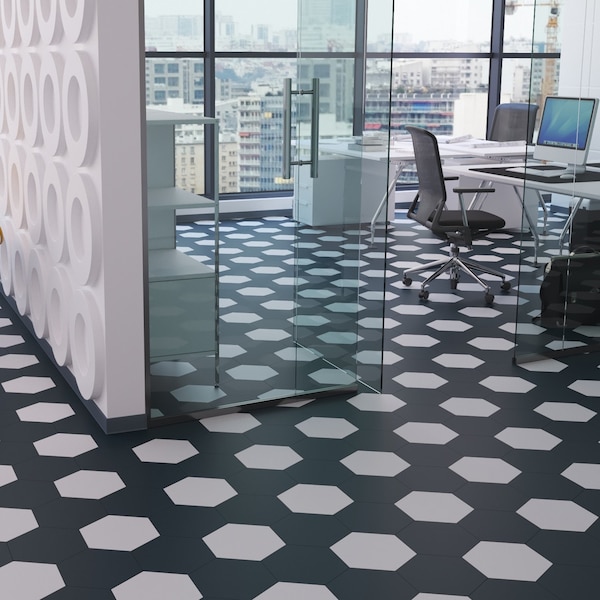 Lucida Surfaces LUCIDA SURFACES, MosaiCore Midnight Hexagon 8.8 in. x10.375 in. 3mm 28MIL Glue Down Luxury Vinyl Tiles , 25PK - SC-4103