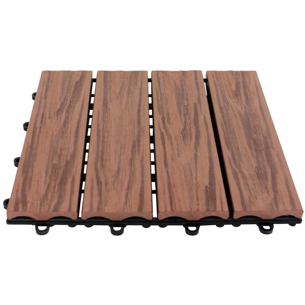 Emsco Group Interlocking Wood Floor Tiles, 12in x 12in Paver, Dark Brown, 12PK - 2112-1