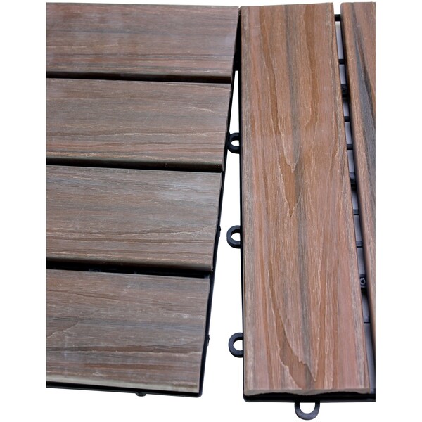 Emsco Group Interlocking Wood Floor Tiles, 12in x 12in Paver, Dark Brown, 12PK - 2112-1