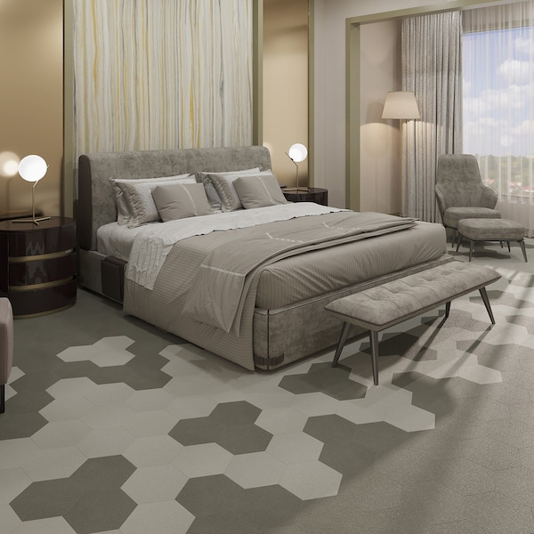 Lucida Surfaces LUCIDA SURFACES, MosaiCore Pewter Hexagon 8.8 in. x10.375 in. 3mm 28MIL Glue Down Luxury Vinyl Tiles , 99PK - SC-4158PLT