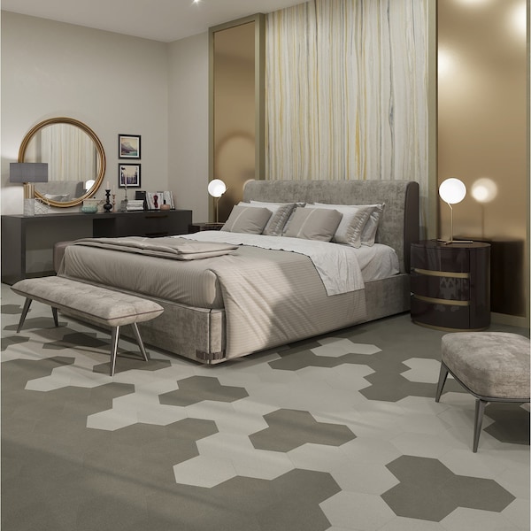 Lucida Surfaces LUCIDA SURFACES, MosaiCore Pewter Hexagon 8.8 in. x10.375 in. 3mm 28MIL Glue Down Luxury Vinyl Tiles , 99PK - SC-4158PLT