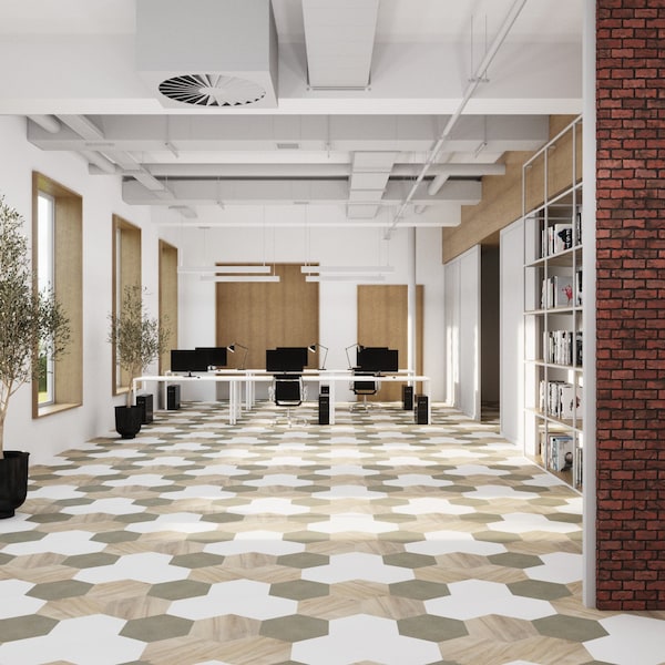 Lucida Surfaces LUCIDA SURFACES, MosaiCore Pewter Hexagon 8.8 in. x10.375 in. 3mm 28MIL Glue Down Luxury Vinyl Tiles , 99PK - SC-4158PLT